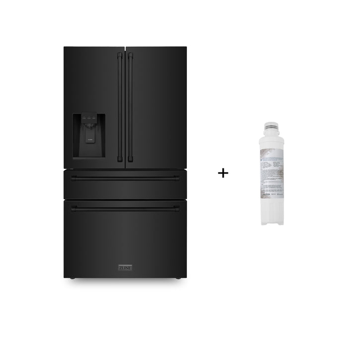 ZLINE 36" French Door Refrigerator and Water Filter in Black Stainless Steel, RFM-W-WF-36-BS
