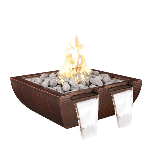 The Outdoor Plus Avalon Twin Spill Hammered Copper Square Gas Fire & Water Bowl