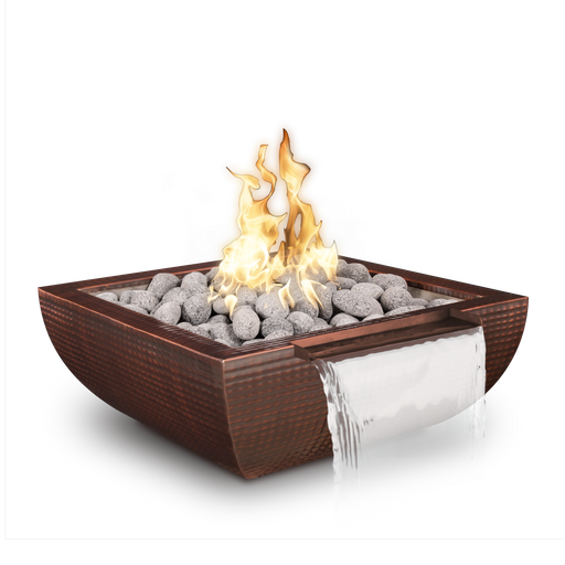 The Outdoor Plus Avalon Wide Spill Hammered Copper Square Gas Fire & Water Bowl