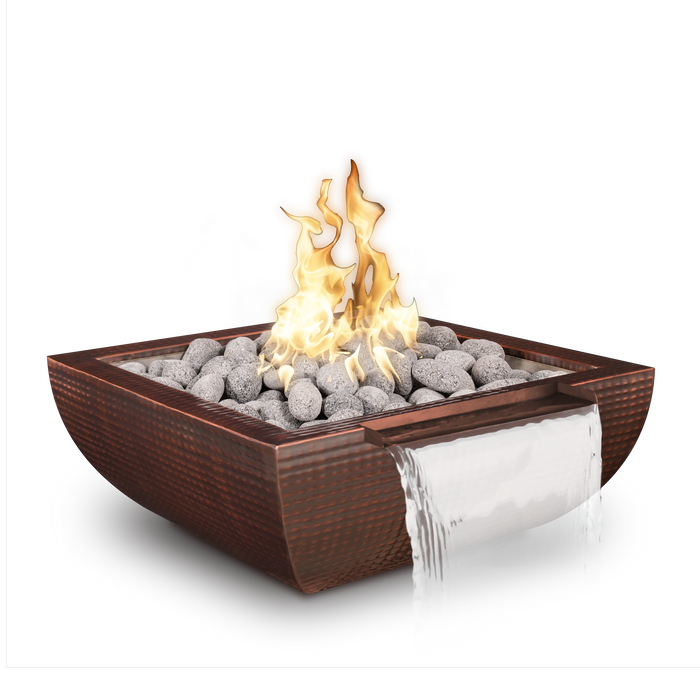 The Outdoor Plus Avalon Wide Spill Hammered Copper Square Gas Fire & Water Bowl