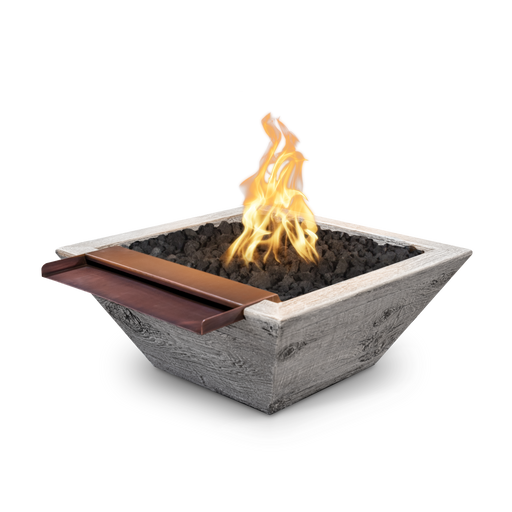 The Outdoor Plus Maya Wide Spill Wood Grain Square Gas Fire & Water Bowl – Natural Gas