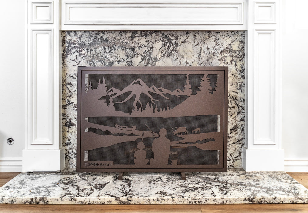 The Outdoor Plus 40-inch x 30-inch Decorative Fireplace Screen - Gone Fishin'