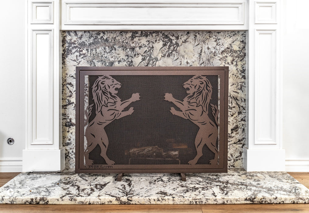 The Outdoor Plus 40-inch x 30-inch Decorative Fireplace Screen - Twin Lions