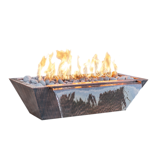 The Outdoor Plus Linear Maya Hammered Copper Rectangular Gas Fire & Water Bowl