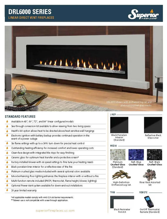 Superior DRL6084 84" Linear Contemporary Direct Vent Gas Fireplace ...