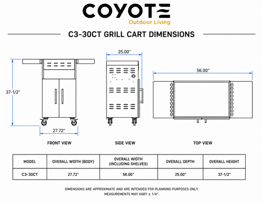 Coyote C3C30CART cart dimension drawing