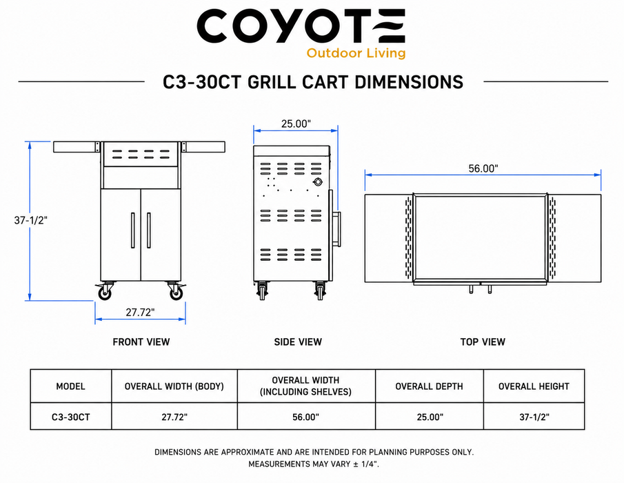 Coyote C3C30CART cart dimension drawing