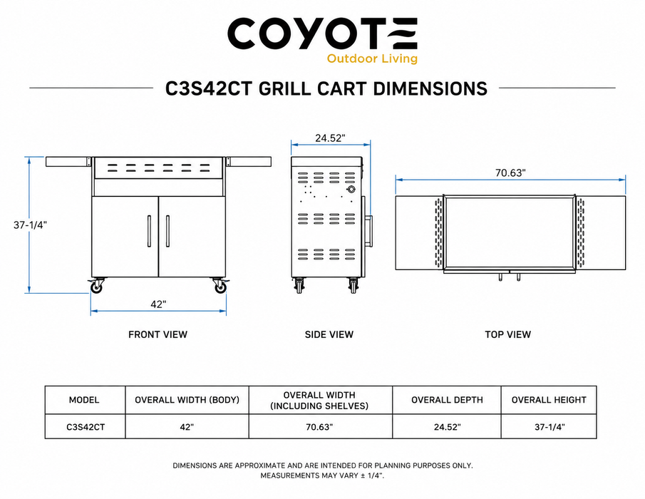Coyote C3S42CT cart dimension drawing