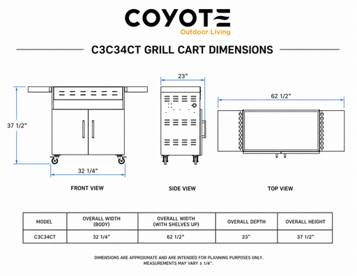 Coyote C3C34CT cart dimension drawing