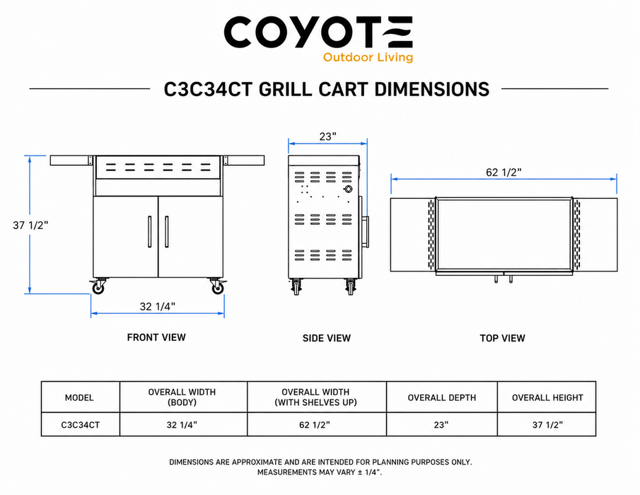 Coyote C3C34CT cart dimension drawing