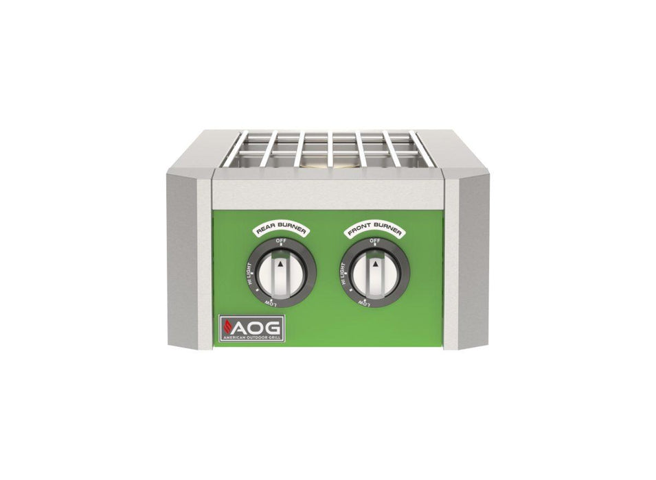 AOG double side burner with Frontier Green accent color panel