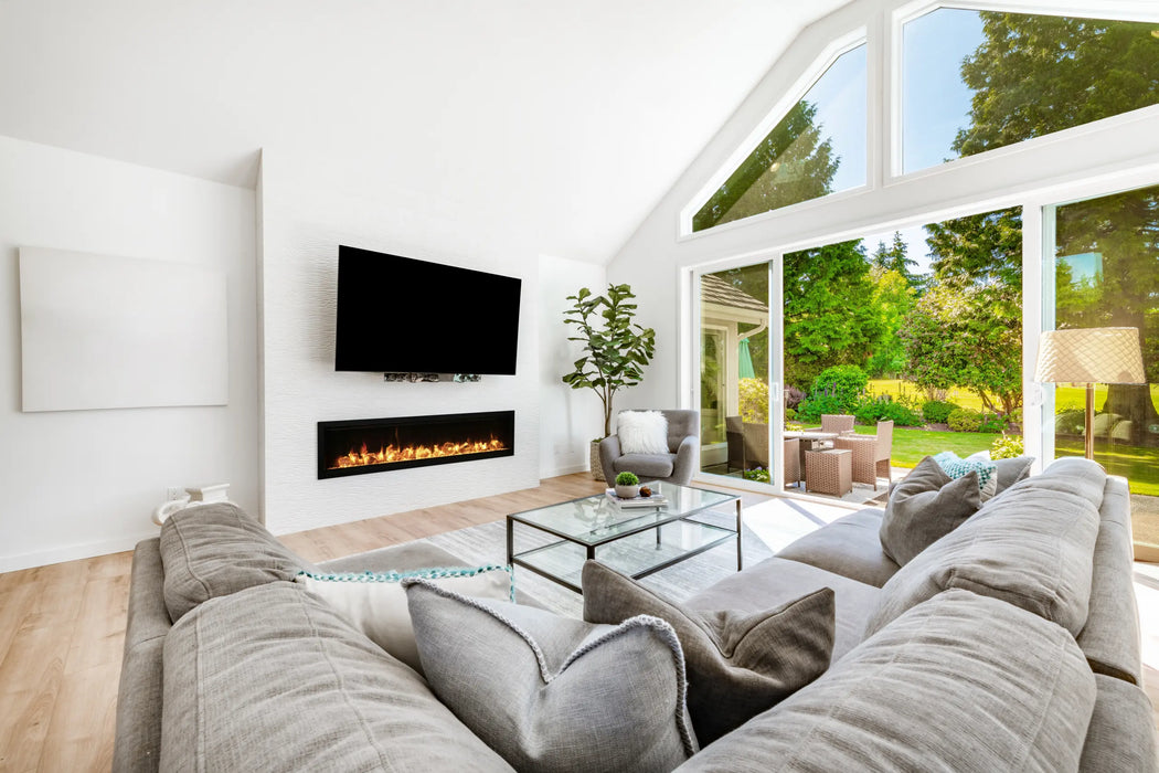 Amantii 88" Symmetry Bespoke built into a living room wall