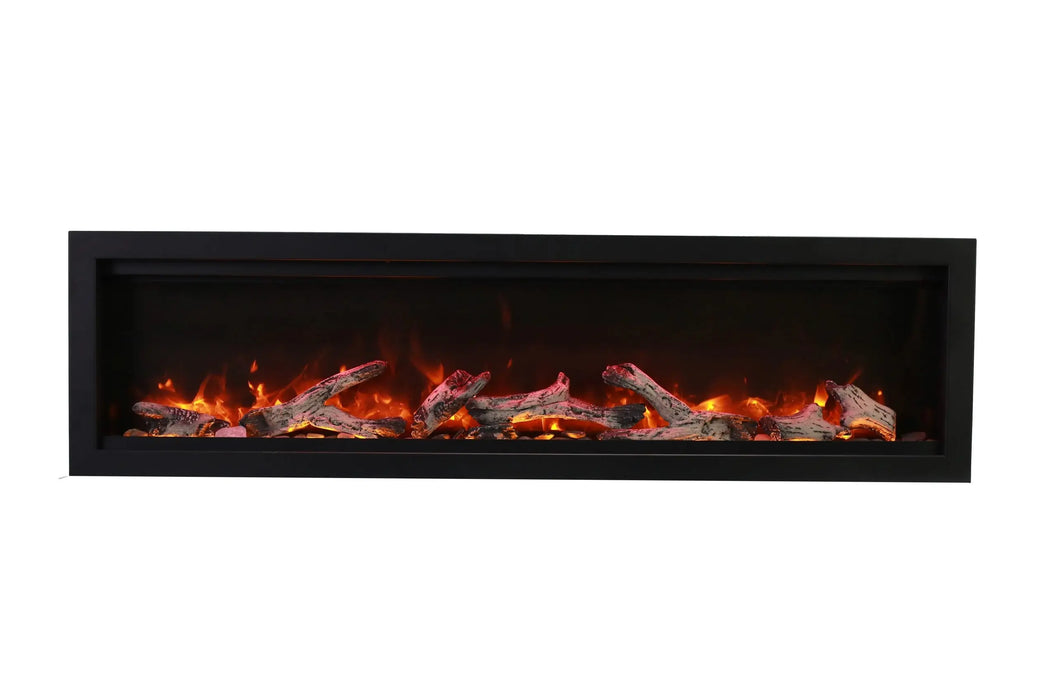 Symmetry Bespoke with rustic log set and yellow flame (60" model shown)