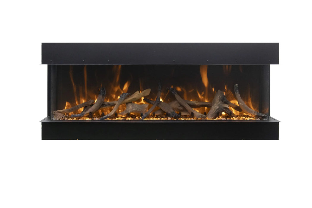 Amantii 88" Tru View XT Lumina Electric Fireplace - orange flames over a log set, front view