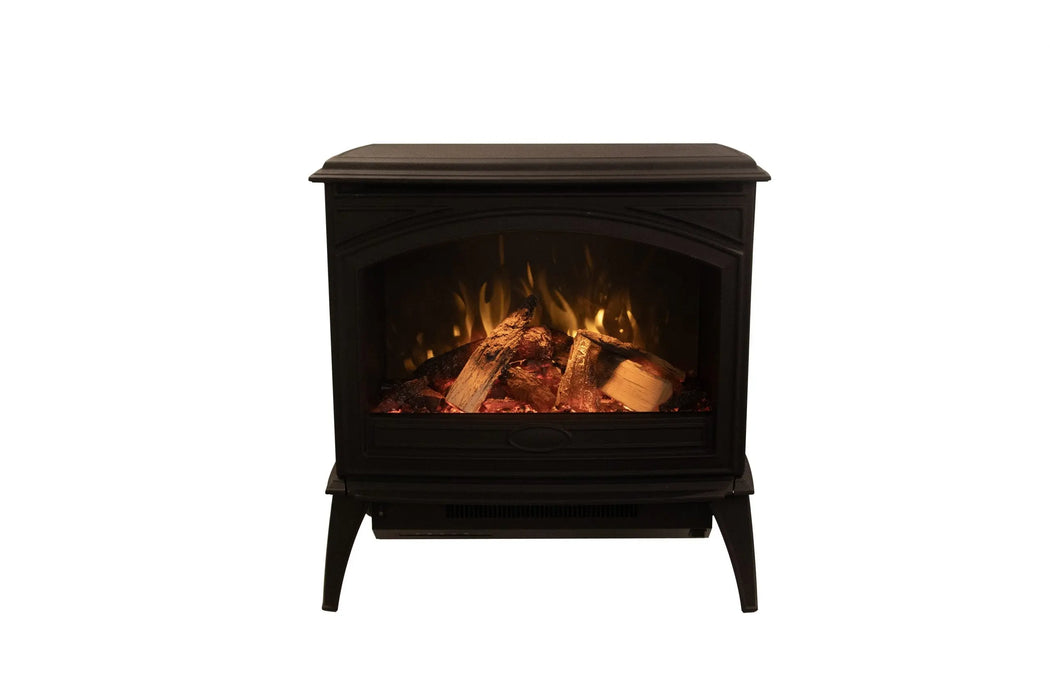 Amantii CastIron Freestanding Electric Fireplace - brown stove, angled view