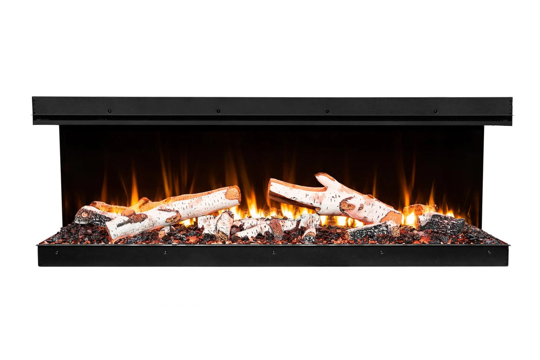 Amantii Fire & Ice LumaForest Built-In 3-Sided Electric Fireplace - orange flames over birch logs, front view