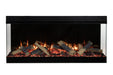 Amantii Fire & Ice LumaForest Built-In 3-Sided Electric Fireplace - orange flames over a log set, front view (view 3)