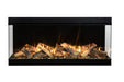 Amantii Fire & Ice LumaForest Built-In 3-Sided Electric Fireplace - orange flames over a log set, front view (view 4)