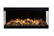 Amantii Fire & Ice LumaForest Built-In 3-Sided Electric Fireplace - orange flames over a log set, front view (view 7)