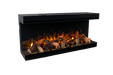 Amantii Fire & Ice LumaForest Built-In 3-Sided Electric Fireplace - orange flames over a log set, angled view