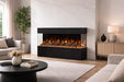 Amantii Pedestal Display for Fire & Ice LumaForest Indoor 3 Sided Built In Electric Fireplace - pedestal with three-sided fireplace in a living room