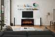 Amantii Pedestal Display for Fire & Ice LumaForest Indoor 3 Sided Built In Electric Fireplace - pedestal with fireplace in a living room below a TV