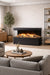 Amantii Pedestal Display for Fire & Ice LumaForest Indoor 3 Sided Built In Electric Fireplace - pedestal with three-sided fireplace beside a gray sofa
