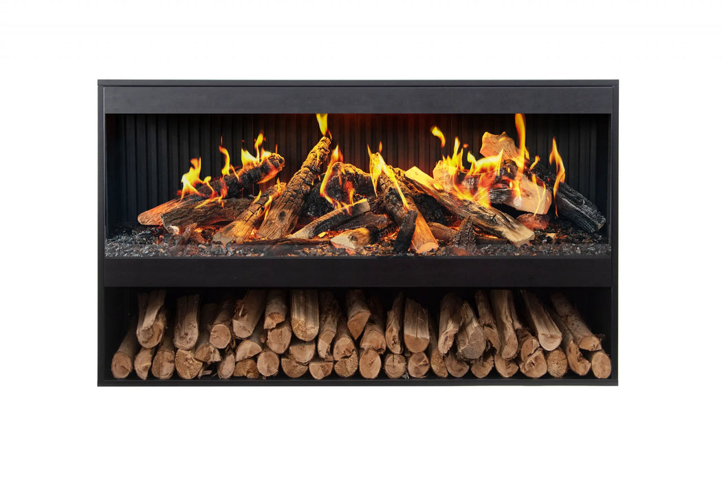 Amantii Pedestal Display for Fire & Ice LumaForest Indoor 3 Sided Built In Electric Fireplace - pedestal with firewood storage, front view