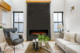 Amantii Symmetry Bespoke Extra Tall Electric Fireplace - installed in a dark column in a white living room
