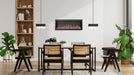 Amantii Symmetry Bespoke Extra Tall Electric Fireplace - installed on a white wall in a dining area