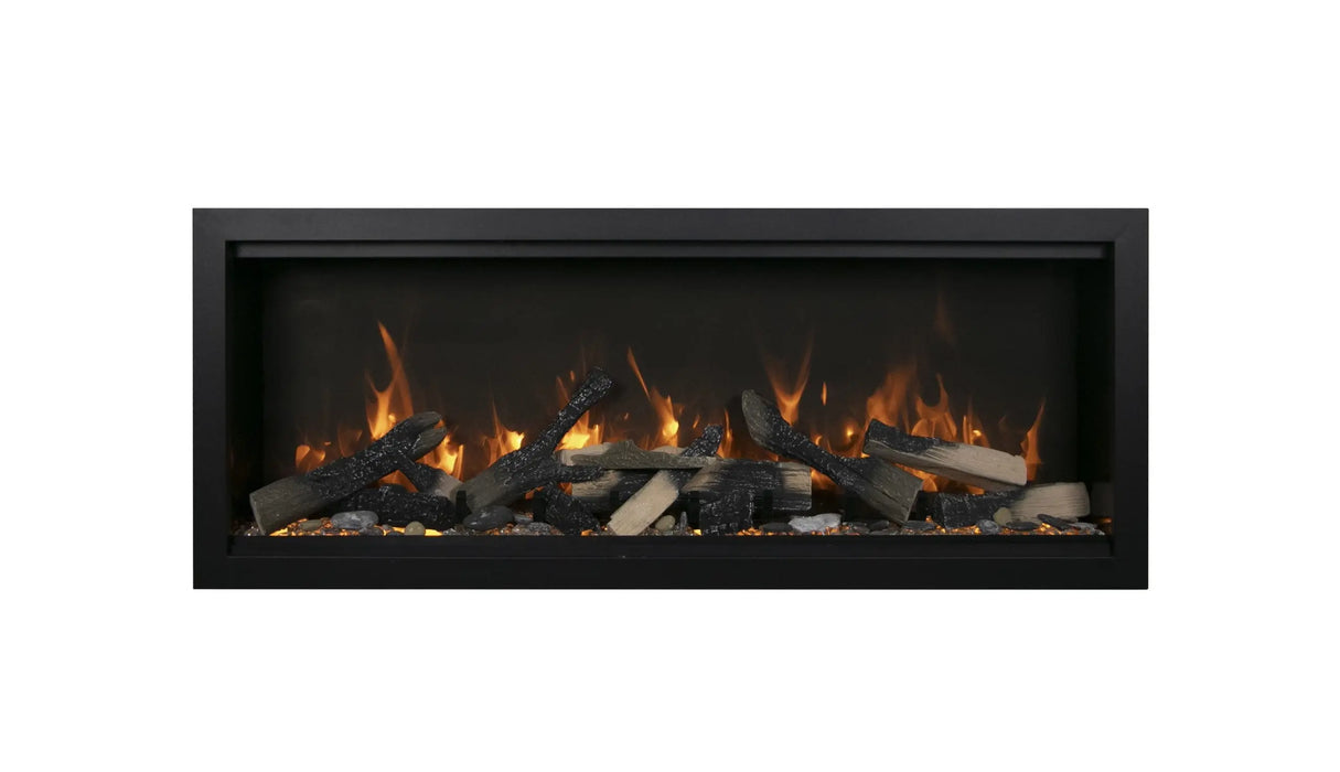 Amantii Symmetry Bespoke Extra Tall Electric Fireplace - orange flames over a log set, front view