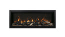 Amantii Symmetry Bespoke Extra Tall Electric Fireplace - orange flames over a log set, front view