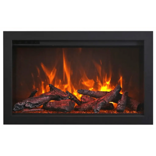 Amantii TRD 30" Traditional Lumina Series Built-In Electric Fireplace - orange flames over a log set, front view