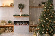 Amantii TruView Signature 3-Sided Glass Electric Fireplace - installed in a concrete wall beside a Christmas tree