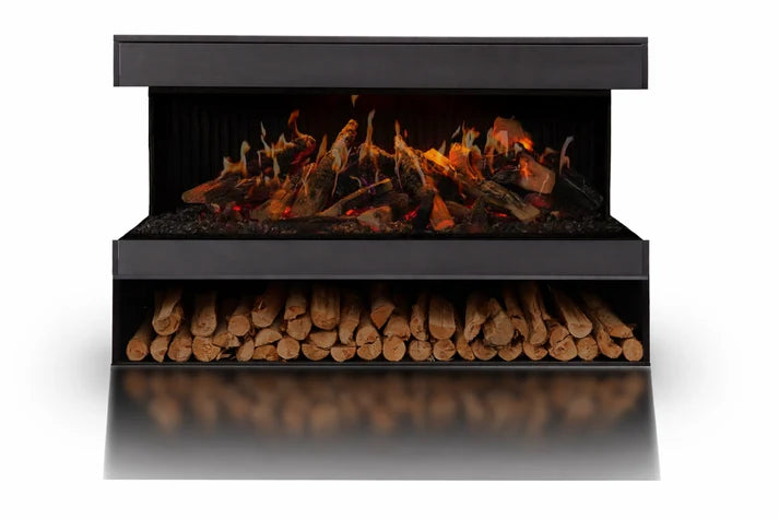 Amantii Black Contemporary Pedestal Display with Storage Compartment for Signature MultiView Holo Fireplace
