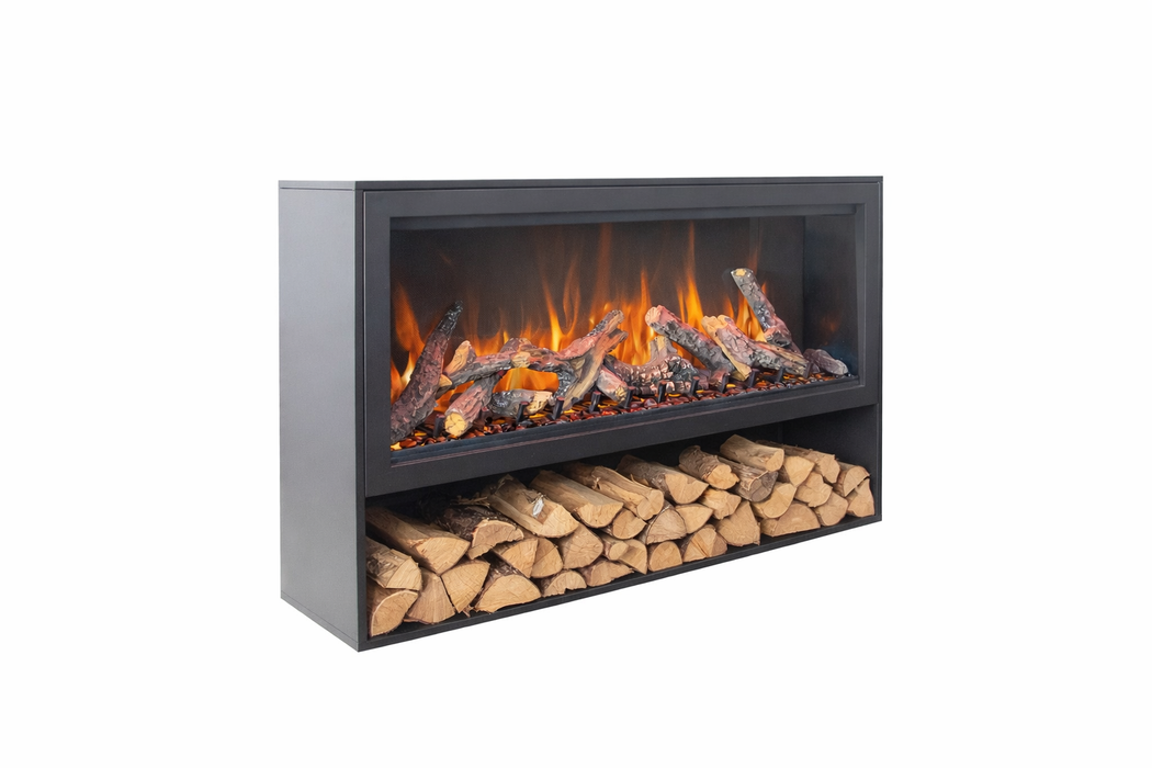 in the image Amantii Black Contemporary Pedestal Display With Storage Compartment for Symmetry 50" Extra Tall Fireplace