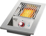 Built-in 700 Series 10" Single Infrared Drop-In Burner with Stainless Steel Cover – with burners, angled view, flame on