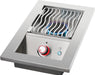 Built-in 700 Series 10" Single Range Drop-In Burner with Stainless Steel Cover – with burners, angled view, flame on
