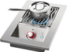 Built-in 700 Series 10" Single Range Drop-In Burner with Stainless Steel Cover – in use, with burners, angled view