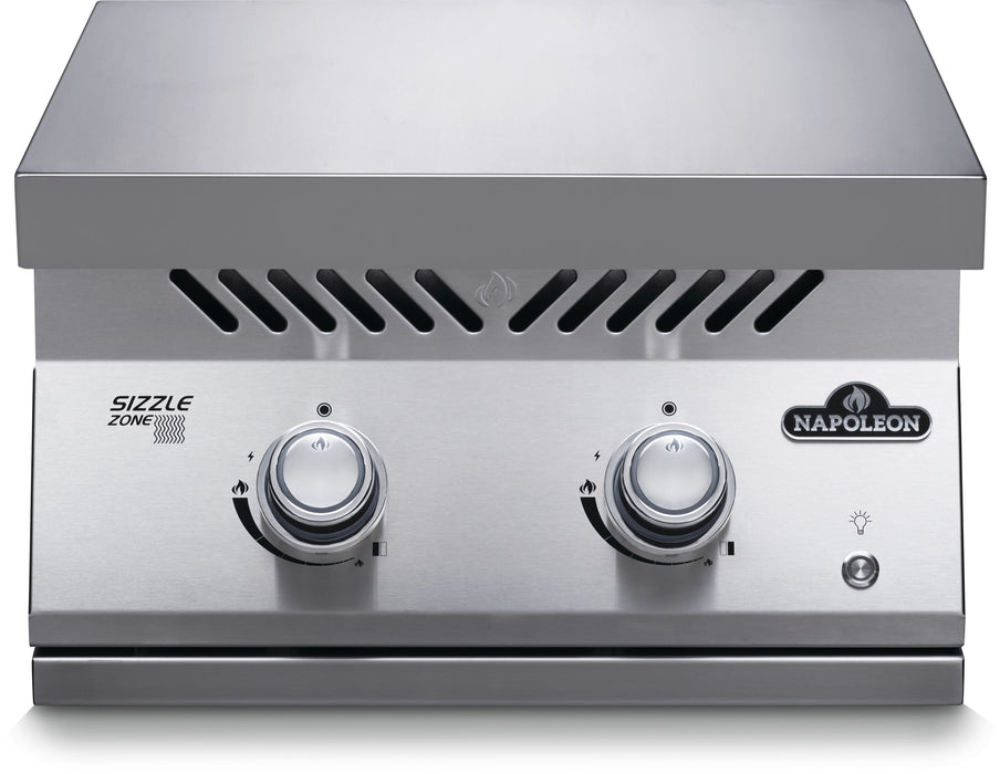 Built-in 700 Series 18" Dual Infrared Burner with Stainless Steel Cover – with burners, front view
