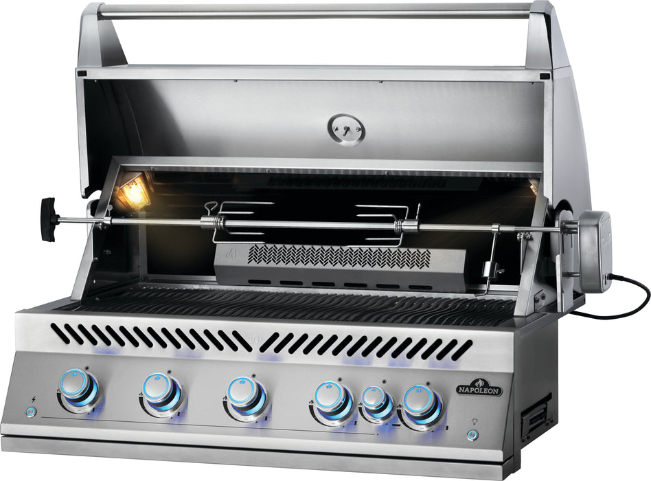 700 Series 38" Built-in Gas Grill with Infrared Rear Burner – with rotisserie, angled view