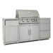 Blaze 72" stainless steel BBQ island with a 32" 4-burner gas grill, angled view with the hood closed and a drawer ajar