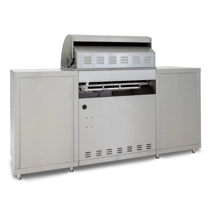 Blaze 72" stainless steel BBQ island with a 32" 4-burner gas grill, rear view