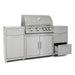 Blaze 72" stainless steel BBQ island with a 32" 4-burner gas grill, lower right drawer open