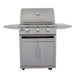 Blaze BCM 25" 3-burner freestanding gas grill on its cart, front view with the hood closed