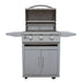 Blaze BCM 25" 3-burner freestanding gas grill on its cart, front view with the hood open