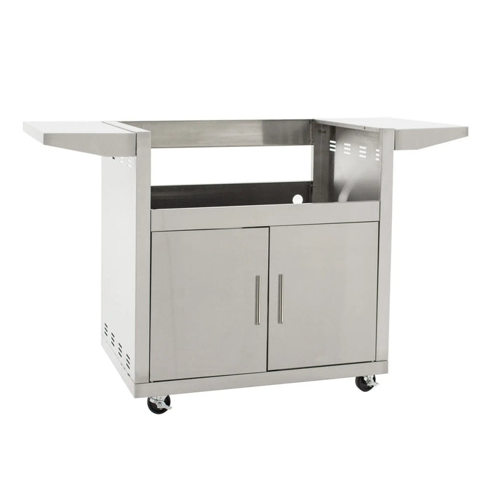 Blaze grill cart for the BCM 32" gas grill with the side shelves raised, shown without the grill