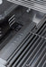 Blaze BCM grill flame tamer stamped with the Blaze name under the cooking grates, close-up