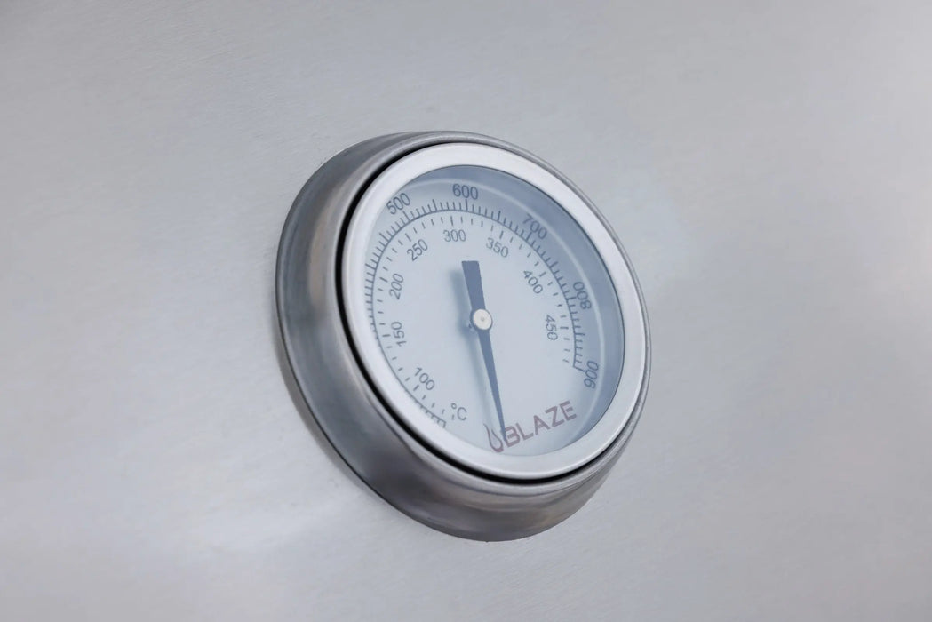 Blaze BCM grill hood thermometer, close-up
