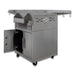 Blaze stainless steel kamado cart with the door open, angled view without the kamado